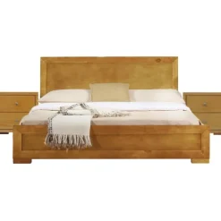 Oak Wood King Platform Bed And 2-Nightstand Set-Kirkland's Home Outlet