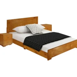 Oak Wood King Platform Bed And 2-Nightstand Set-Kirkland's Home Outlet