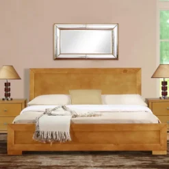 Oak Wood King Platform Bed And 2-Nightstand Set-Kirkland's Home Outlet