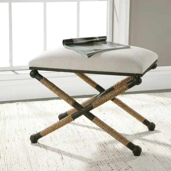 Oatmeal Upholstered Wrapped Rope Frame Bench-Kirkland's Home Best Sale