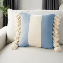 Ocean And Ivory Striped Tassel Pillow-Kirkland's Home Sale