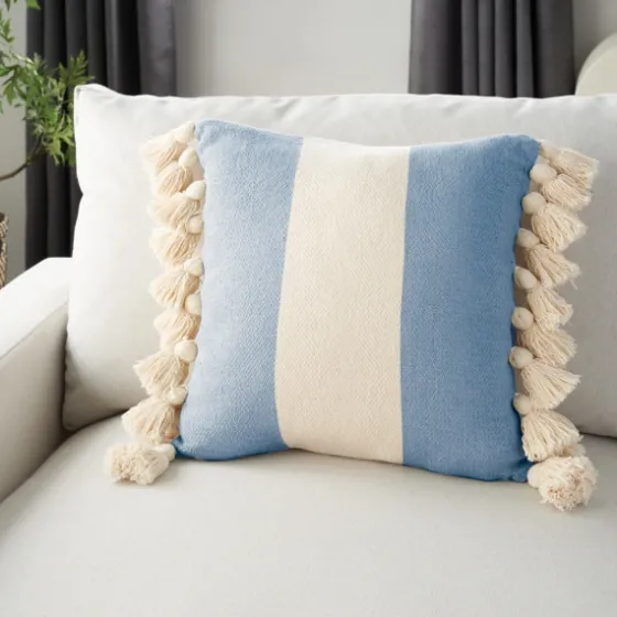 Ocean And Ivory Striped Tassel Pillow-Kirkland's Home Sale