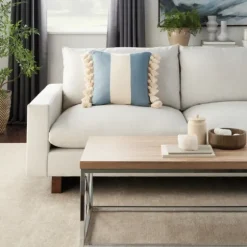Ocean And Ivory Striped Tassel Pillow-Kirkland's Home Sale