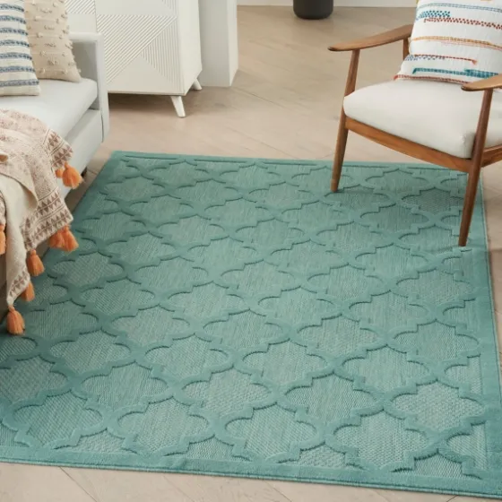 Ocean Aqua Trellis Outdoor Area Rug, 4X6-Kirkland's Home New