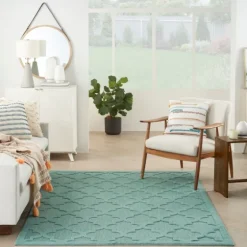 Ocean Aqua Trellis Outdoor Area Rug, 4X6-Kirkland's Home New