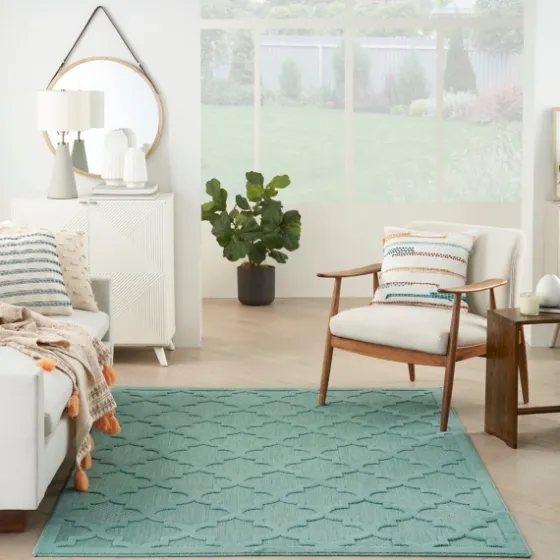 Ocean Aqua Trellis Outdoor Area Rug, 4X6-Kirkland's Home New