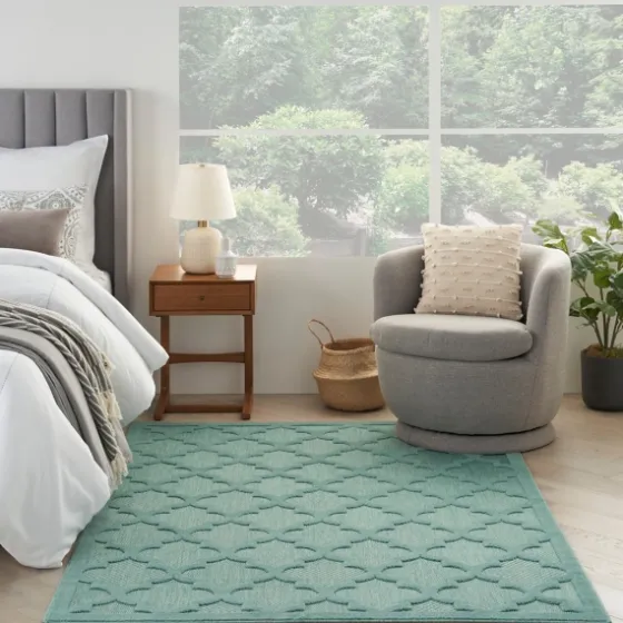 Ocean Aqua Trellis Outdoor Area Rug, 4X6-Kirkland's Home New