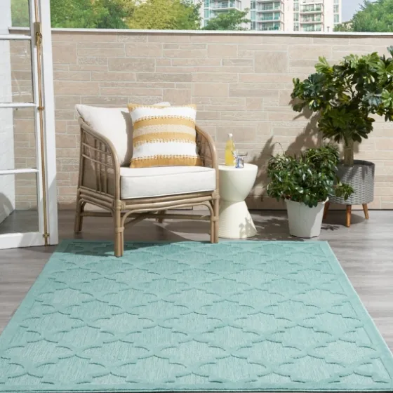 Ocean Aqua Trellis Outdoor Area Rug, 4X6-Kirkland's Home New
