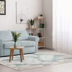 Ocean Blue Palm Leaves Outdoor Area Rug, 6X9-Kirkland's Home Cheap