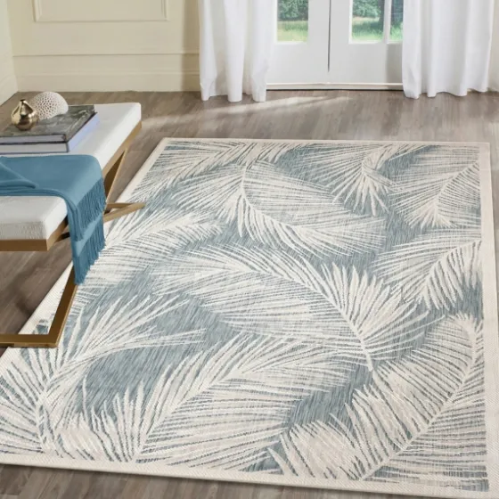 Ocean Blue Palm Leaves Outdoor Area Rug, 6X9-Kirkland's Home Cheap