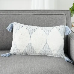 Ocean Stripe Diamond Tassels Cotton Lumbar Pillow-Kirkland's Home Cheap
