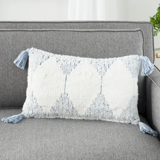 Ocean Stripe Diamond Tassels Cotton Lumbar Pillow-Kirkland's Home Cheap