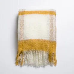 Ochre Windowpane Faux Mohair Throw-Kirkland's Home Fashion