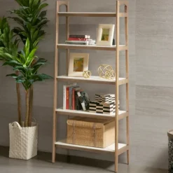 Off White Wood Shelves With Natural Frame Bookcase-Kirkland's Home Discount