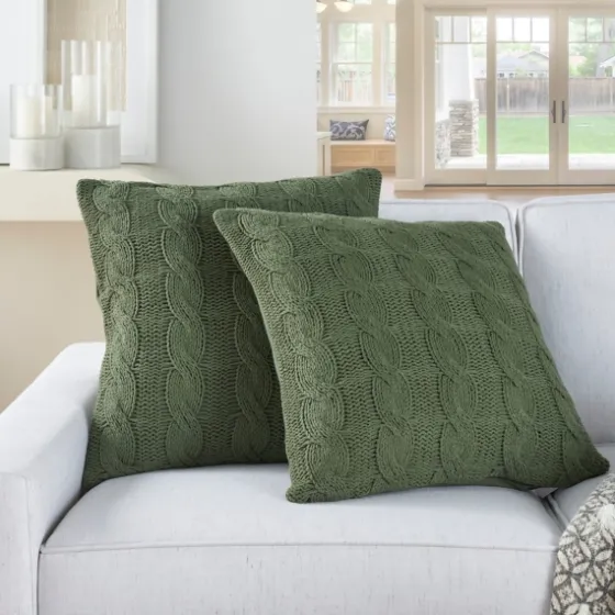 Olive Cable Knit Throw Pillows, Set Of 2-Kirkland's Home Fashion