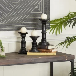 Onyx Turned Wood 3-Pc. Candle Holder Set-Kirkland's Home Fashion