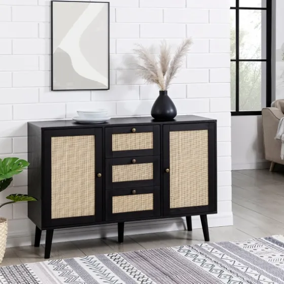 Onyx Wood And Natural Rattan Doors Sideboard-Kirkland's Home New