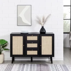 Onyx Wood And Natural Rattan Doors Sideboard-Kirkland's Home New