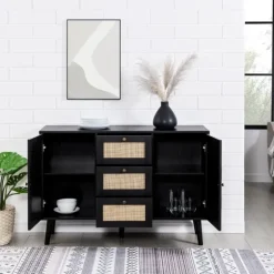 Onyx Wood And Natural Rattan Doors Sideboard-Kirkland's Home New