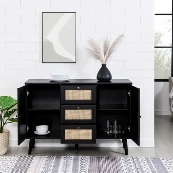 Onyx Wood And Natural Rattan Doors Sideboard-Kirkland's Home New