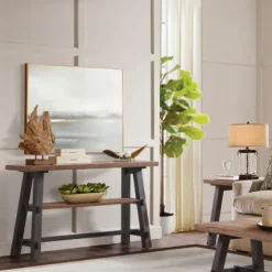 Open Pine Wood Sawhorse Console Table-Kirkland's Home Clearance