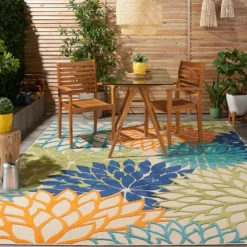 Orange Bright Floral Burst Outdoor Area Rug, 7X10-Kirkland's Home Outlet