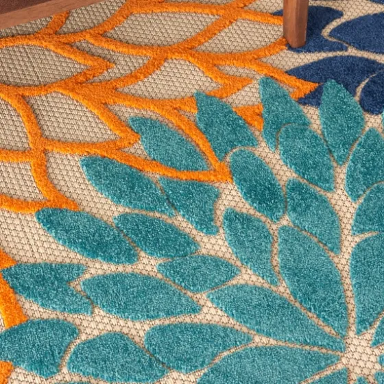 Orange Bright Floral Burst Outdoor Area Rug, 7X10-Kirkland's Home Outlet
