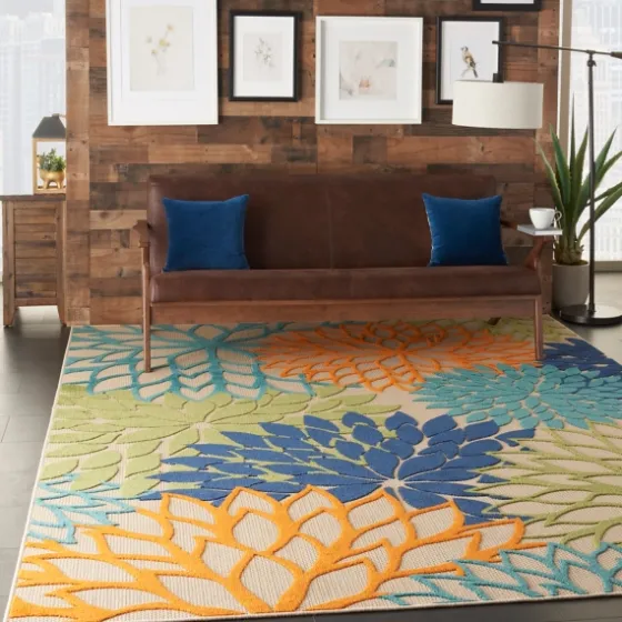 Orange Bright Floral Burst Outdoor Area Rug, 7X10-Kirkland's Home Outlet