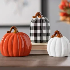 Orange, White, & Buffalo Check Pumpkins, Set Of 3-Kirkland's Home Best Sale