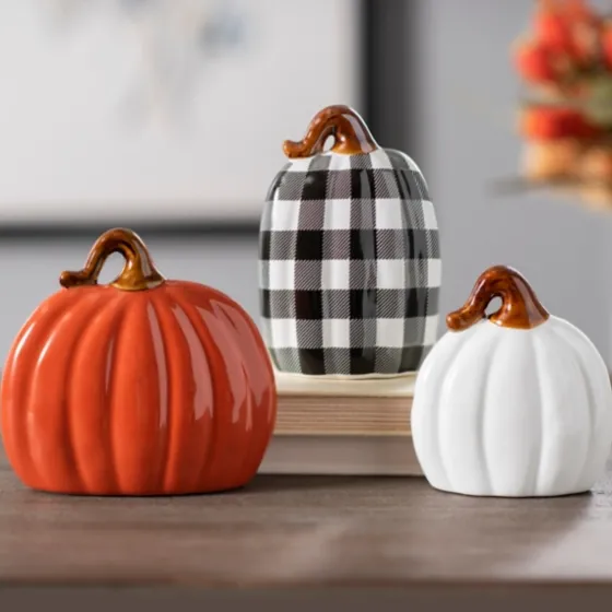 Orange, White, & Buffalo Check Pumpkins, Set Of 3-Kirkland's Home Best Sale