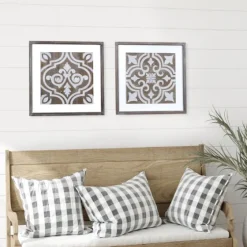 Ornate Carved Wood Tile Framed Wall Plaque-Kirkland's Home Online