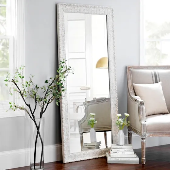 Ornate Distressed Cream Mirror, 30.75X64.75 In.-Kirkland's Home Discount
