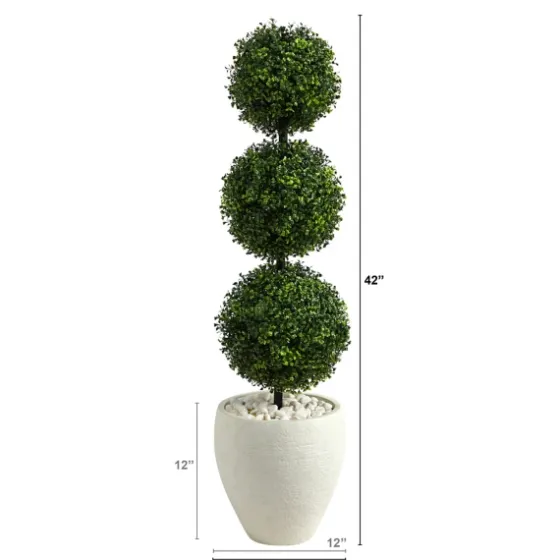Outdoor Ball Boxwood Topiary In White Planter-Kirkland's Home New