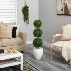 Outdoor Ball Boxwood Topiary In White Planter-Kirkland's Home New
