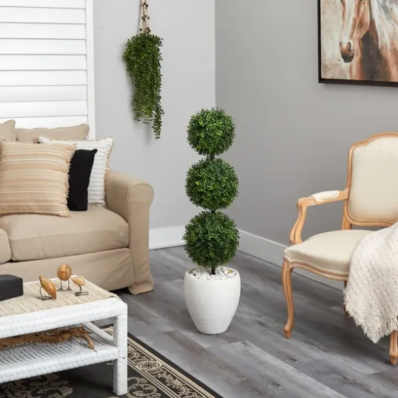 Outdoor Ball Boxwood Topiary In White Planter-Kirkland's Home New
