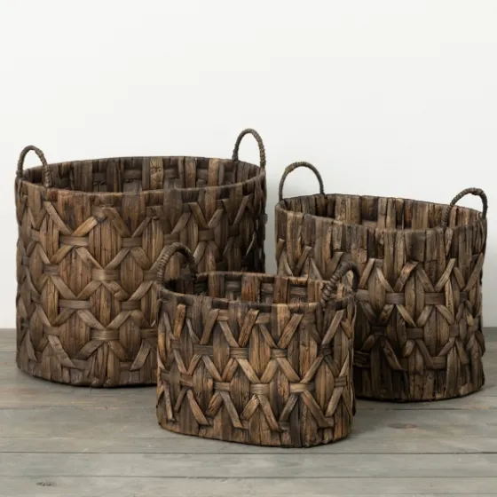 Oval Dark Woven Baskets, Set Of 3-Kirkland's Home Online