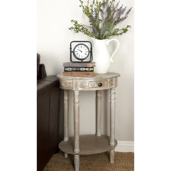 Oval Washed Pine Wood Side Table-Kirkland's Home Cheap