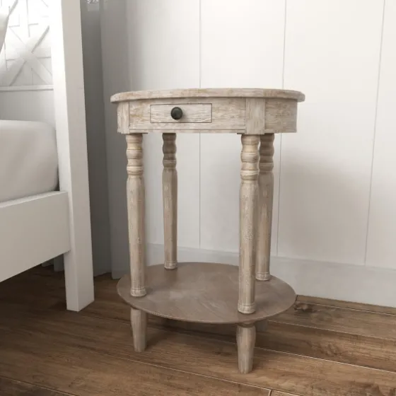Oval Washed Pine Wood Side Table-Kirkland's Home Cheap
