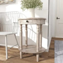 Oval Washed Pine Wood Side Table-Kirkland's Home Cheap