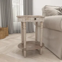 Oval Washed Pine Wood Side Table-Kirkland's Home Cheap