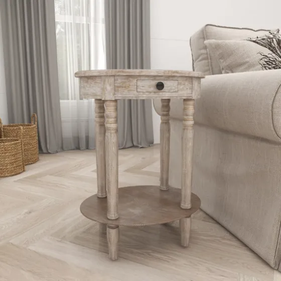 Oval Washed Pine Wood Side Table-Kirkland's Home Cheap