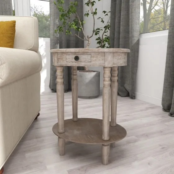 Oval Washed Pine Wood Side Table-Kirkland's Home Cheap