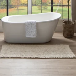 Parchment Lofty Pile Chenille Bath Mat, 45 In.-Kirkland's Home New
