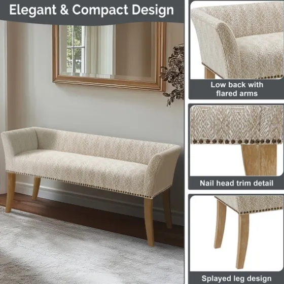 Patterned Short Wingback Upholstered Bench-Kirkland's Home Best Sale