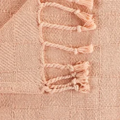 Peach Checkered Weave Fringe Throw-Kirkland's Home Hot
