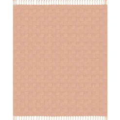 Peach Checkered Weave Fringe Throw-Kirkland's Home Hot