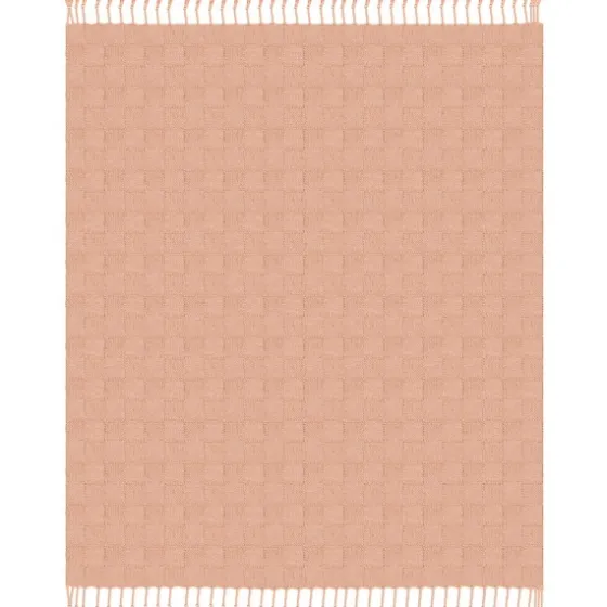Peach Checkered Weave Fringe Throw-Kirkland's Home Hot