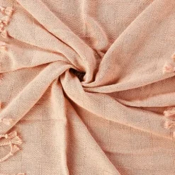 Peach Checkered Weave Fringe Throw-Kirkland's Home Hot