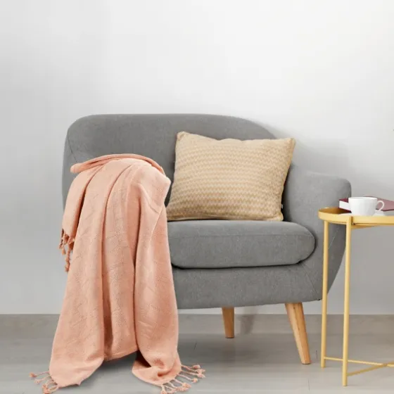 Peach Checkered Weave Fringe Throw-Kirkland's Home Hot