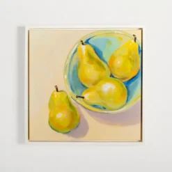 Pears In A Turquoise Bowl Framed Canvas Art Print-Kirkland's Home Clearance